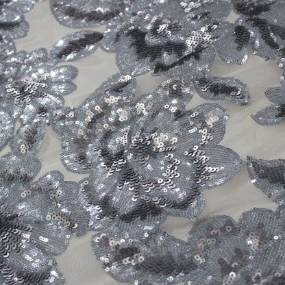 Stretch Embroidered Tulle with Large Paillettes Flowers