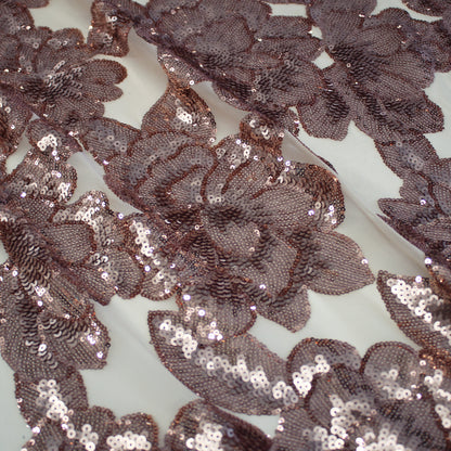 Stretch Embroidered Tulle with Large Paillettes Flowers