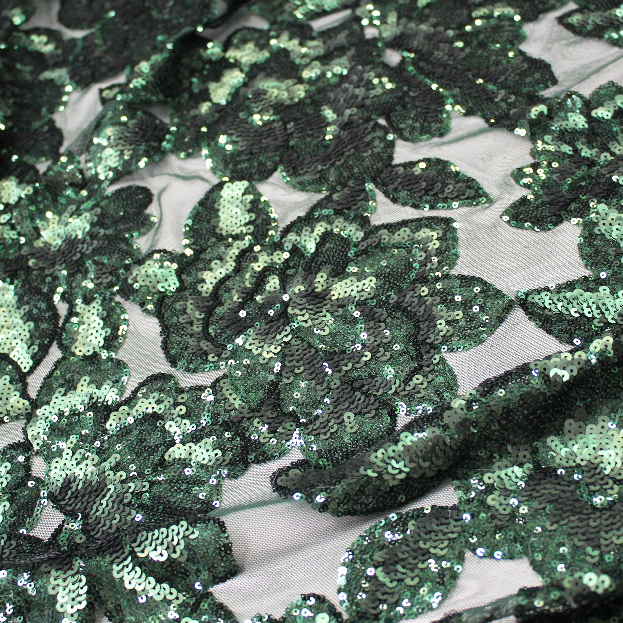 Stretch Tulle Embroidered with Sequins and Large Flowers