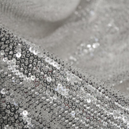 Tulle Tinta Unita Ricamato con Paillettes e Coralli a Campo Pieno