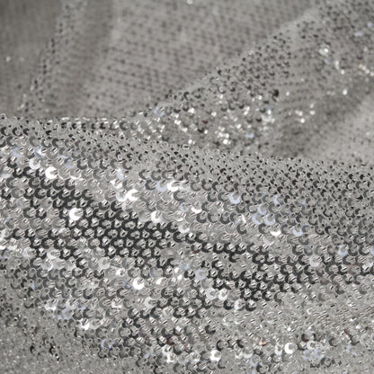 Tulle Tinta Unita Ricamato con Paillettes e Coralli a Campo Pieno