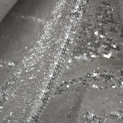 Tulle Tinta Unita Ricamato con Paillettes e Coralli a Campo Pieno